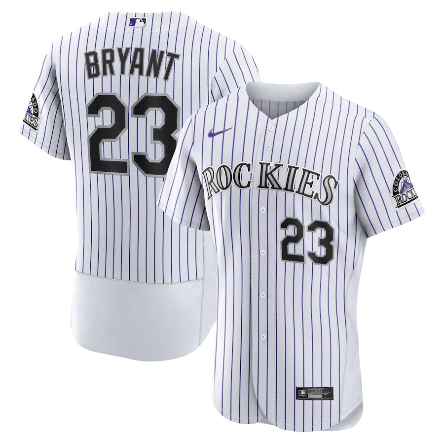 Men Colorado Rockies #23 Kris Bryant Nike White Authentic Player MLB Jersey